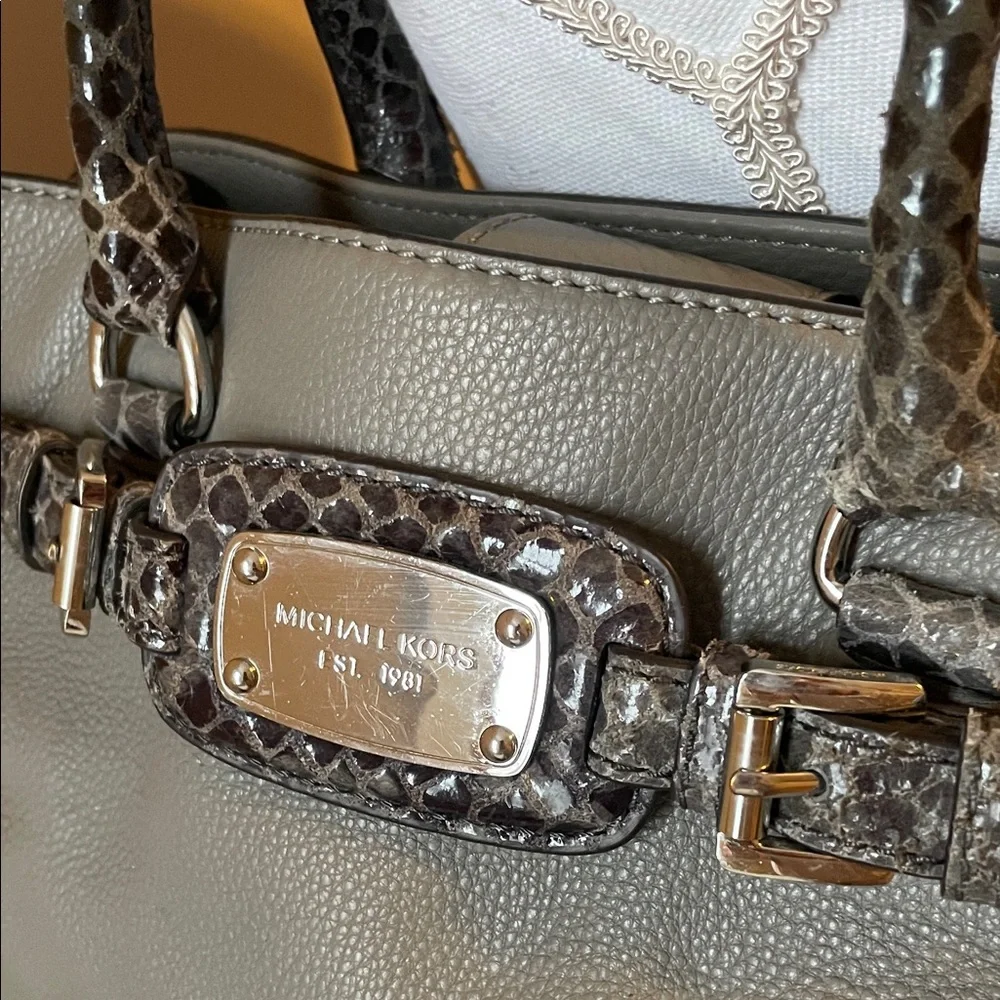Michael KORS Gray Snake Print Leather Tote Bag